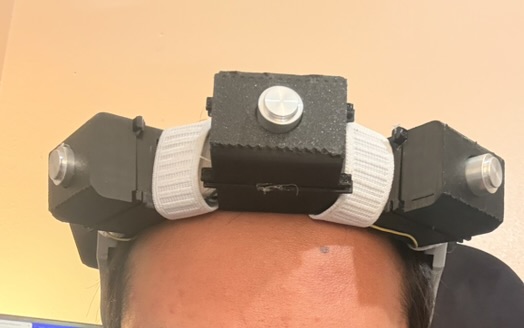 SensaPath ultrasonic sensor modules mounted around a wearable headpiece